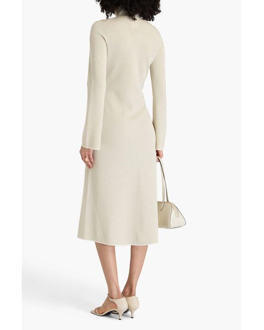 Joseph White Metallic Merino Wool-Blend Turtleneck Midi Dress