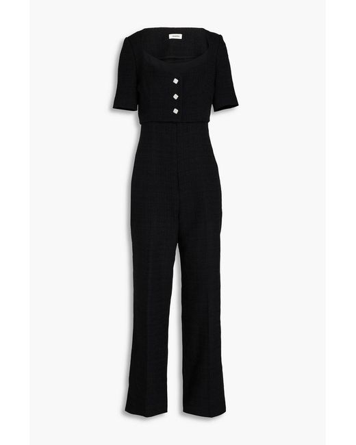 Sandro Black Crystal-embellished Crepe De Chine And Tweed And Jumpsuit