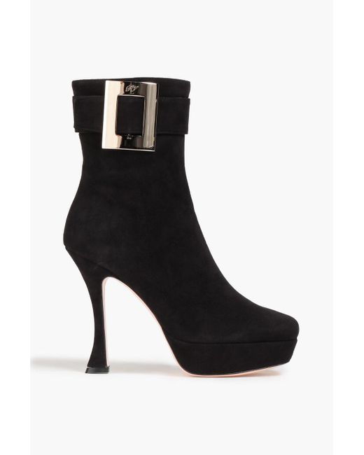 Roger Vivier Black Buckle-embellished Suede Platform Ankle Boots