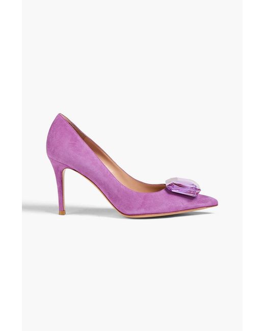 Gianvito Rossi Pink Jaipur 85 Crystal-Embellished Suede Pumps