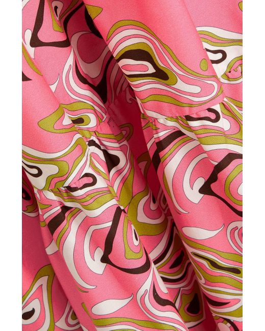 Emilio Pucci Red Gestuftes maxikleid aus baumwollpopeline mit print