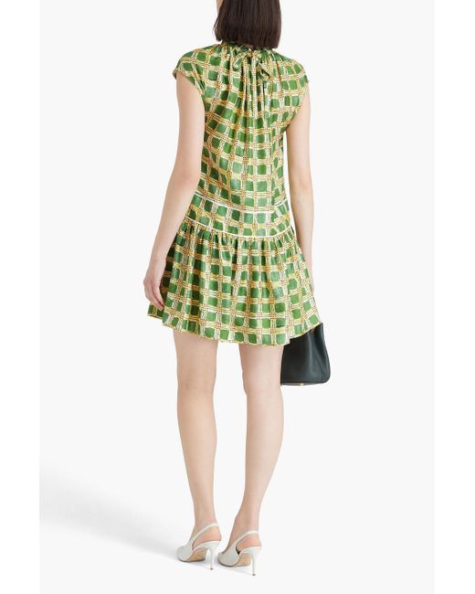 Marni Green Printed Silk-Twill Mini Dress