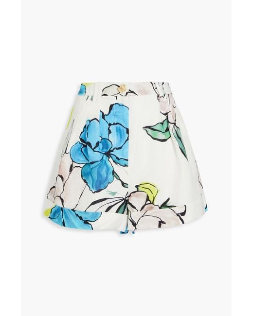 Aje. Blue Holt shorts aus einer leinenmischung mit floralem print
