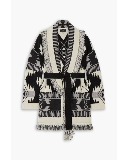 Alanui Black Icon Fringed Jacquard-knit Cashmere Cardigan