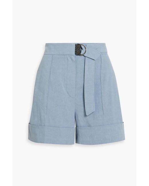 Brunello Cucinelli Blue Bead-embellished Linen-blend Shorts