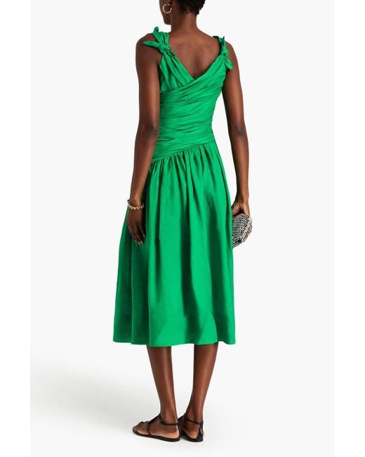 Zimmermann Green Cutout Knotted Linen Midi Dress