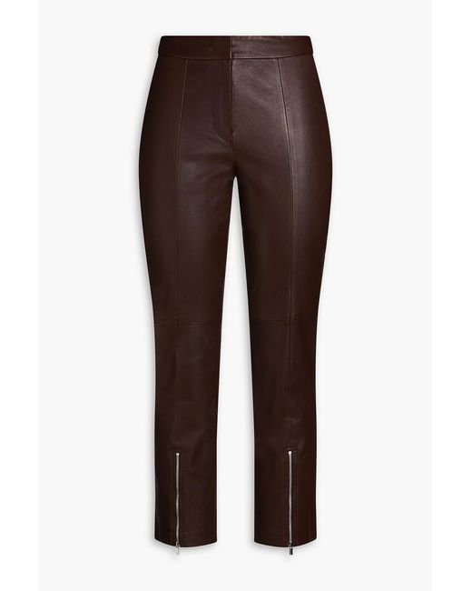 10 Crosby Derek Lam Brown Van Cropped Leather Slim-leg Pants