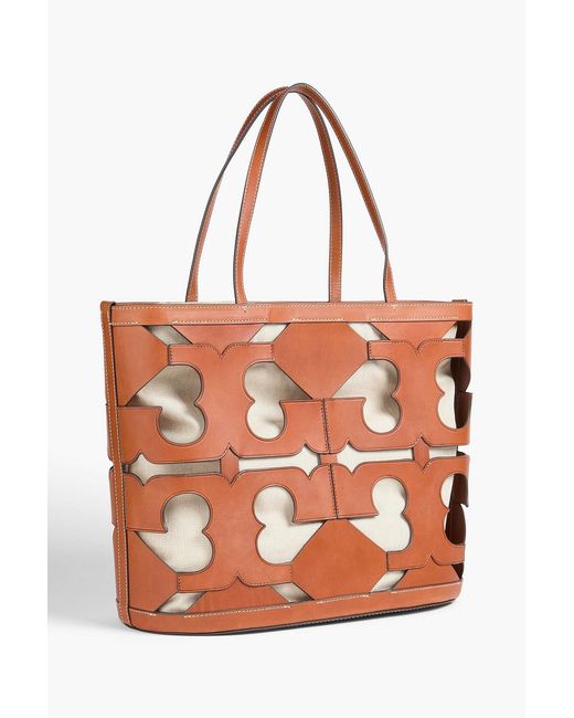 Tory Burch Orange Ella Laser-cut Leather Tote