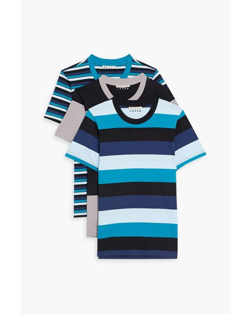 Marni Blue Set Of Three Striped Cotton-jersey T-shirts for men