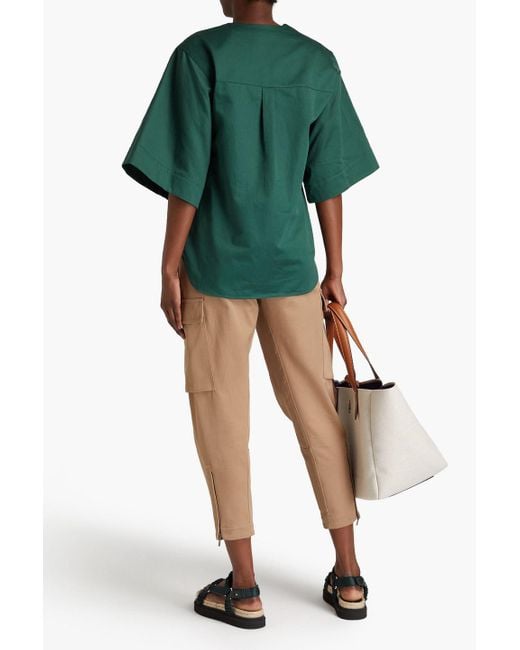 Tibi Green Cotton And Linen-blend Sateen Top