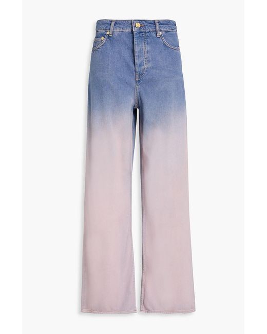 Ganni Blue Dégradé High-rise Wide-leg Jeans
