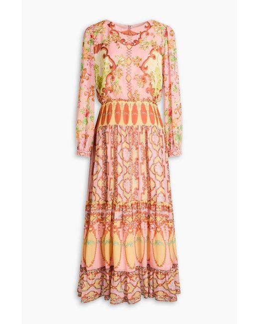 Saloni Red Isabel Floral-Print Silk-Georgette Midi Dress