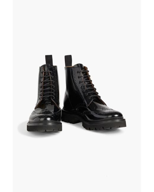GRENSON Black Emmaline Perforated Glossed-leather Combat Boots