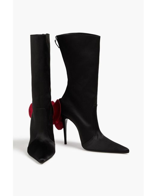 Magda Butrym Black Floral-appliquéd Satin Ankle Boots
