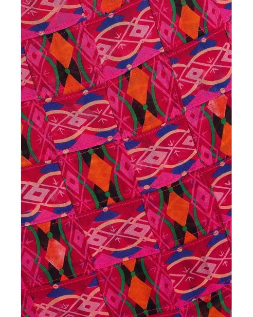 Saloni Red Diana Fringed Printed Silk-georgette Midi Skirt