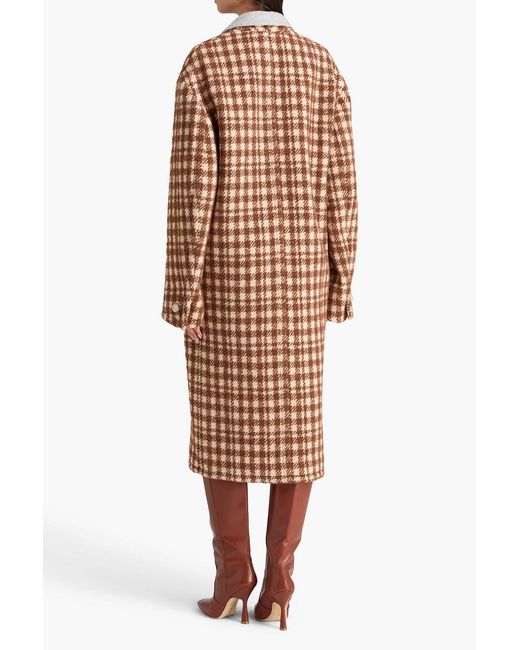 Etro Brown Double-Breasted Houndstooth Bouclé-Tweed Coat