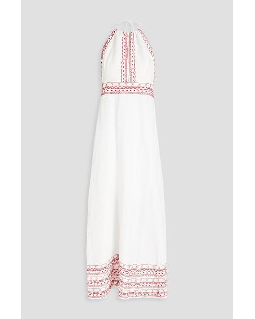 Tigerlily White Embroidered Linen Halterneck Midi Dress