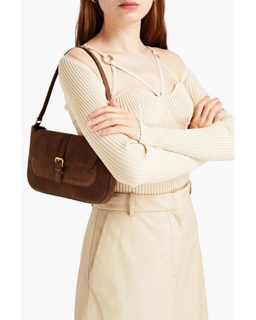 BY FAR Miranda Suede Shoulder Bag in Brown Lyst UK