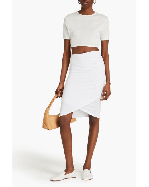 James Perse White Ruched Cotton-blend Jersey Skirt