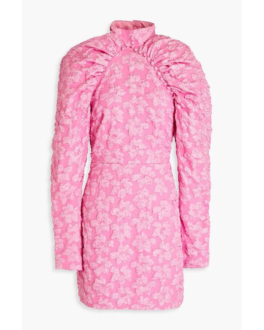 ROTATE BIRGER CHRISTENSEN Pink Textured Floral-jacquard Mini Dress