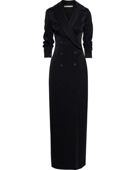 Halston Heritage Black Kate Button-embellished Satin-crepe Gown