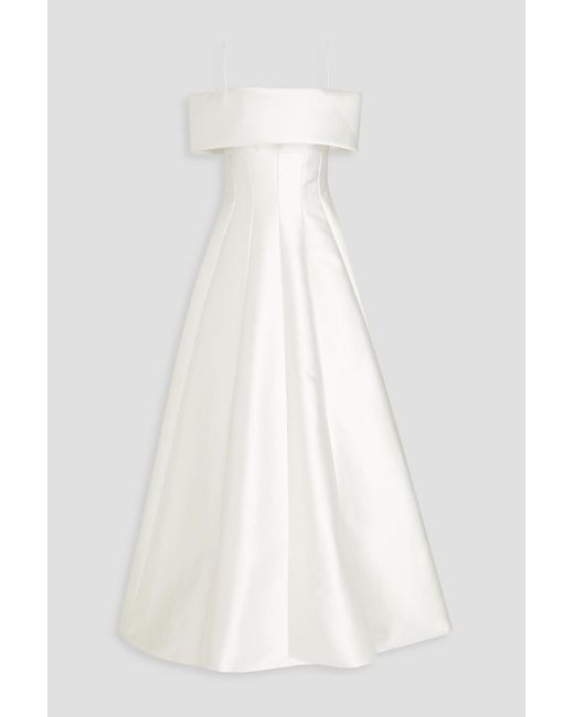 Rasario White Cold-shoulder Duchesse-satin Gown