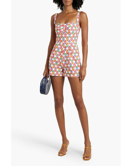 Saloni Red Rachel Printed Cotton-Poplin Playsuit