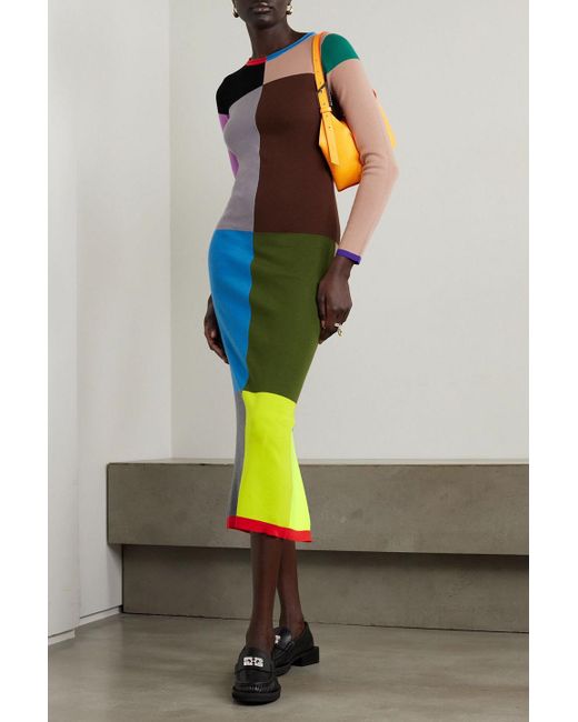 Zankov Blue Lyndsey Color-block Wool Midi Dress