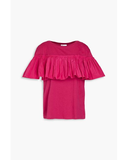 RED Valentino Pink Ruffled Taffeta And Cotton-jersey T-shirt