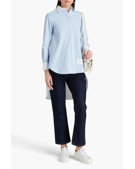 Thom Browne Blue Open-back Two-tone Cotton-poplin Shirt