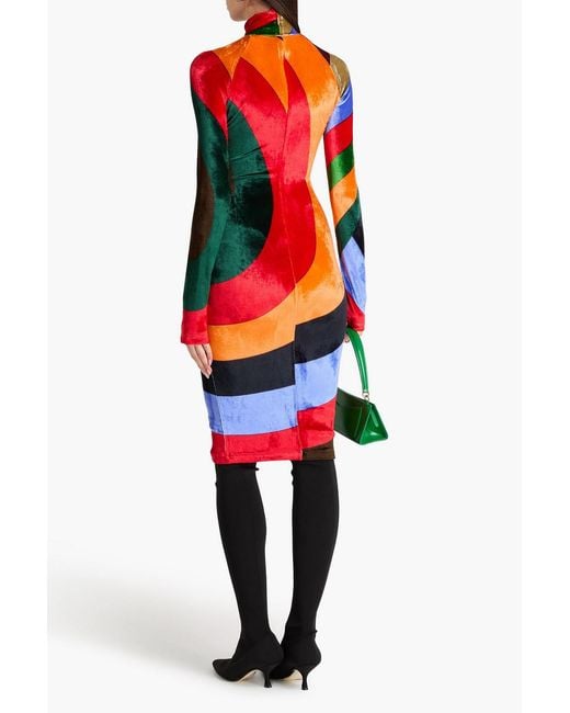 Emilio Pucci Multicolor Printed Stretch-velvet Turtleneck Dress