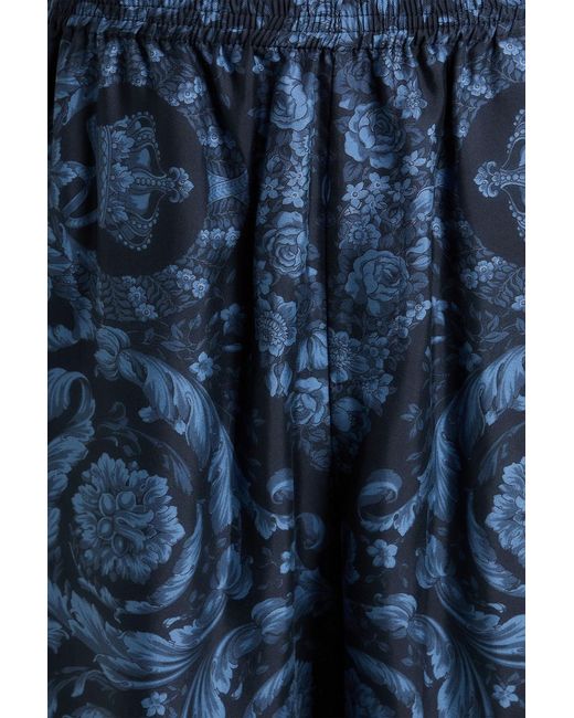 Versace Blue Printed Silk-Twill Shorts for men