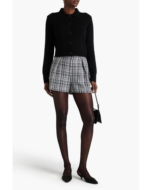 Carolina Herrera White Pleated Cotton-blend Tweed Shorts
