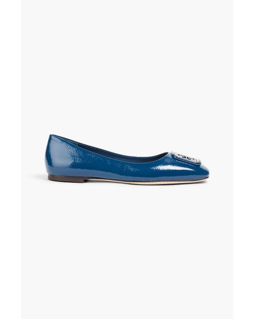 Tory Burch Blue Georgia Embellished Patent-leather Ballet Flats