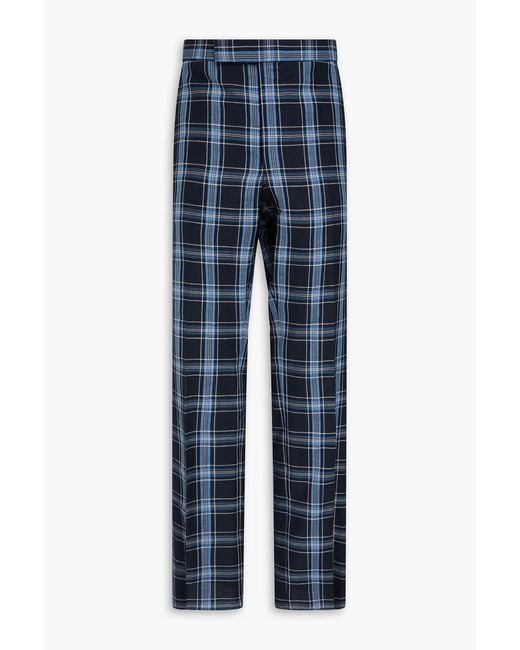 Thom Browne Blue Checked Wool And Linen-Blend Suit Pants for men