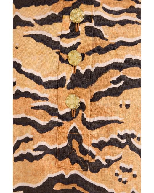 Zimmermann Natural Hemdkleid aus leinen mit tigerprint in minilänge