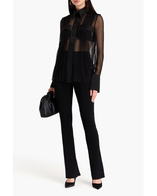 Alberta Ferretti Black Pleated Silk-voile Shirt