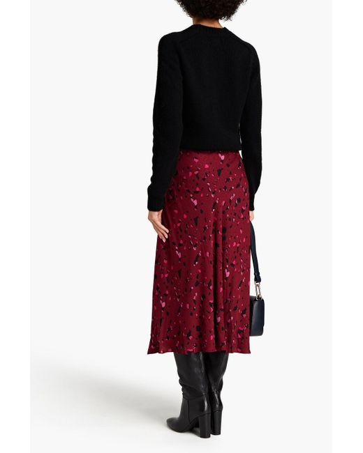Ba&sh Red Tomy Printed Satin-jacquard Midi Skirt
