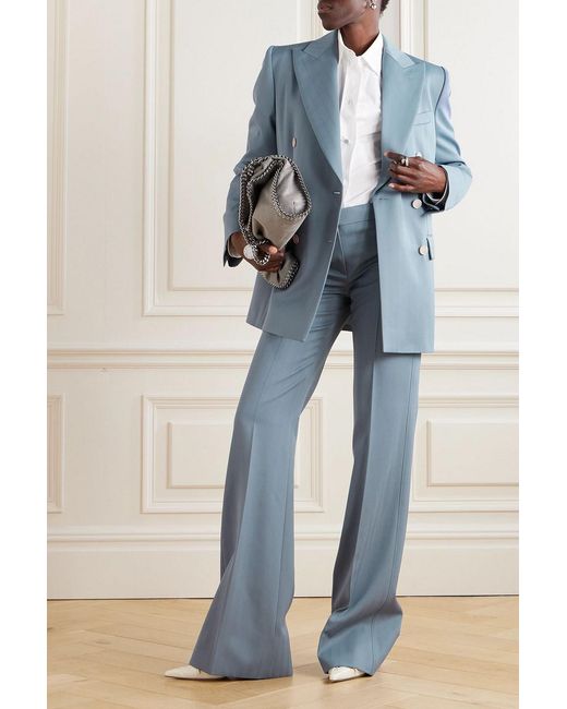 Stella McCartney Blue Pinstriped Wool-Blend Flared Pants