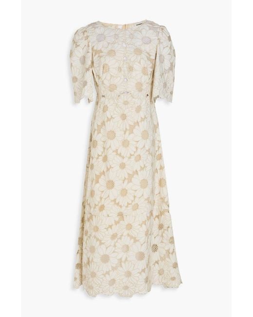 Sandro Natural Metallic Lace Midi Dress