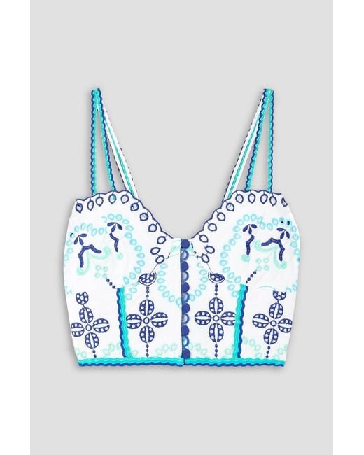 Charo Ruiz Blue Keity Cropped Broderie Anglaise Cotton-blend Top