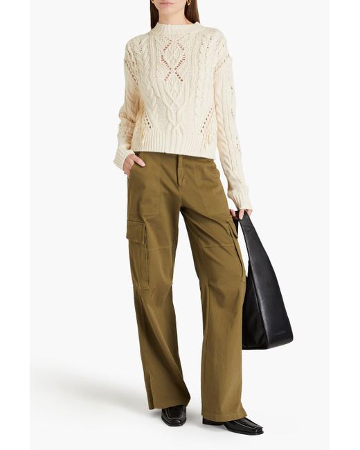 Vince Natural Pullover aus einer merinowoll-kaschmirmischung mit zopfstrickmuster und fransen