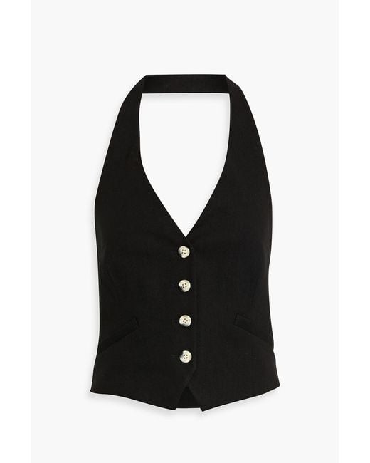 Veronica Beard Black Arabella Linen-Blend Twill Halterneck Vest