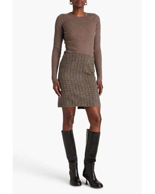Blazé Milano Brown Tayrona Houndstooth Wool-blend Tweed Mini Pencil Skirt