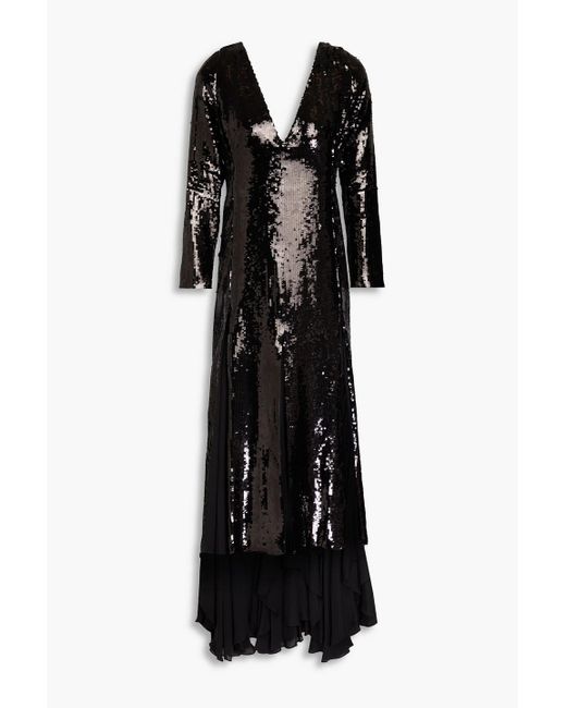 Khaite Black Rova Sequined Crepe De Chine Maxi Dress