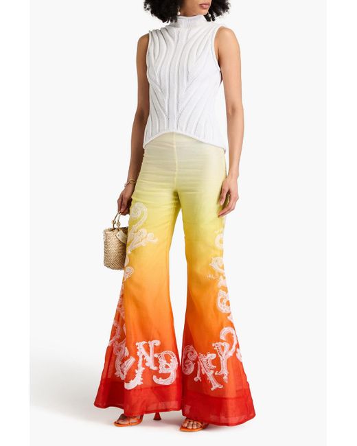 Zimmermann Orange Printed Linen And Silk-blend Flared Pants