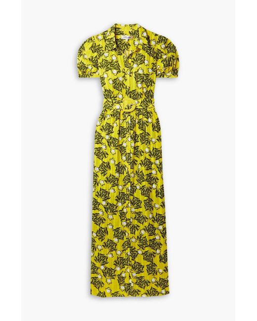 Diane von Furstenberg Yellow Paddy Printed Cotton-jacquard Maxi Shirt Dress