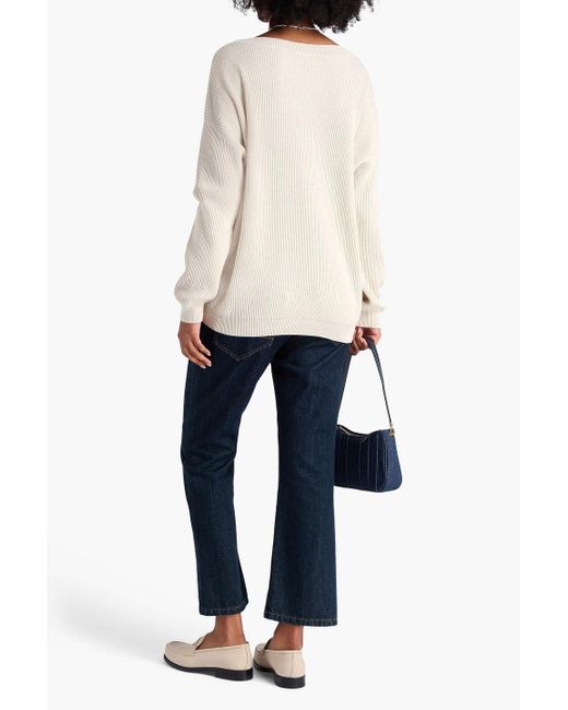 Brunello Cucinelli Natural Bead-Embellished Ribbed Cotton Sweater