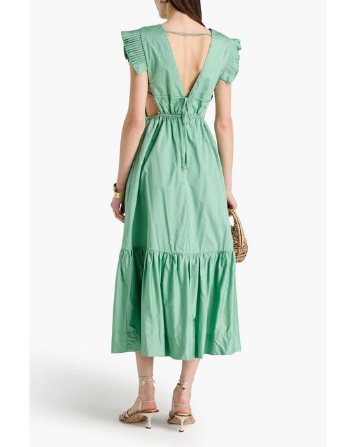 Farm Rio Green Bead-embellished Cotton-poplin Midi Dress
