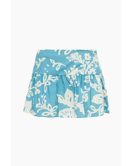 RED Valentino Blue Skirt-Effect Printed Cotton-Poplin Shorts